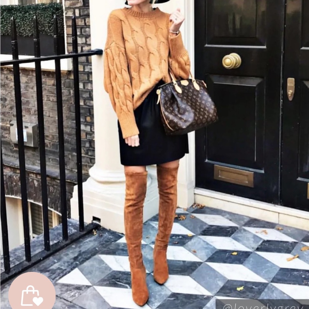 Goodnight Macaroon 'Marlo' Tan Over The Knee Suede Leather Boots Size 38 7.5